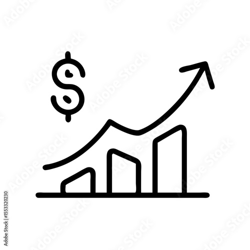 Financial growth chart with dollar sign and upward trendline  