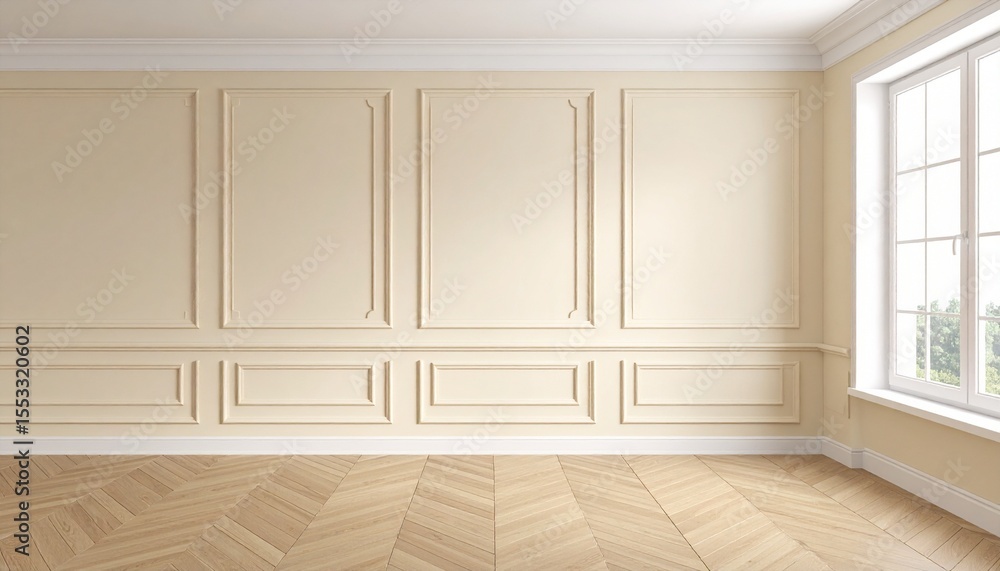 Fototapeta premium Cream Wainscoting Wall in Daylight Room