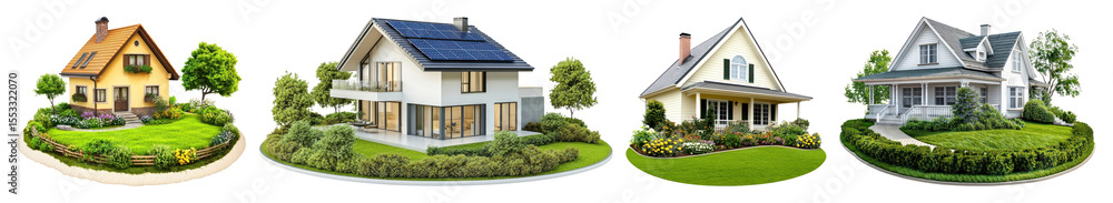 PNG Charming eco-friendly modern homes, element set on transparent background PNG Charming eco-friendly modern homes, element set on transparent background