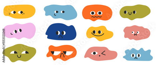 Abstract funny faces rainbow blob shape organic vector elements in pastel beige pink colors. Wavy liquid irregular forms in simple minimalistic style.