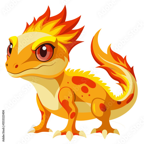 Flame Crested Gecko Vector Illustration – Yellow and Red Body with Dark Back