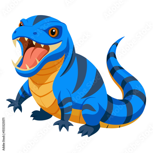 Blue-Tongue Skink Vector Illustration – Defensive Posture with Tongue Exposed