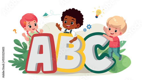 kids abc alphabet learning banner cartoon  vector illustration