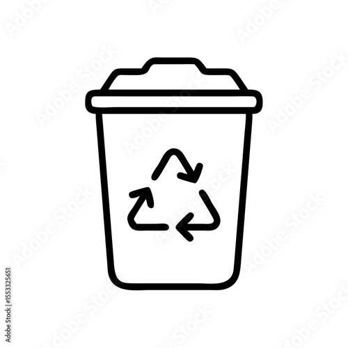 Trash bin with recycling symbol in vector style on transparent background