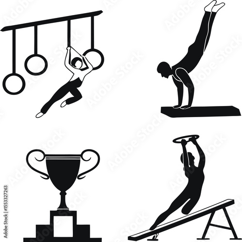 Gymnastics and Sports Competition Icon Set – Vector Illustration