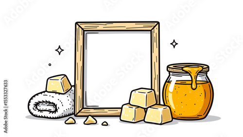 Beeswax and Honey Illustration with Empty Frame for Text, Vector Art for Natural Products