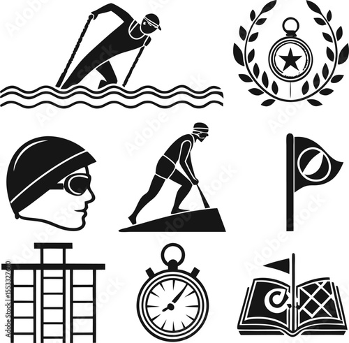 Gymnastics and Sports Competition Icon Set – Vector Illustration