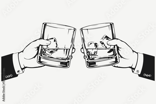 hands with cocktails clinking sketch illustration vector