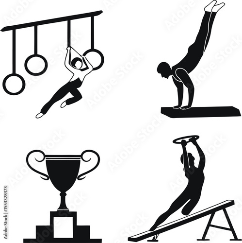 Gymnastics and Sports Competition Icon Set – Vector Illustration