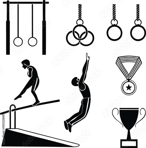 Gymnastics and Sports Competition Icon Set – Vector Illustration