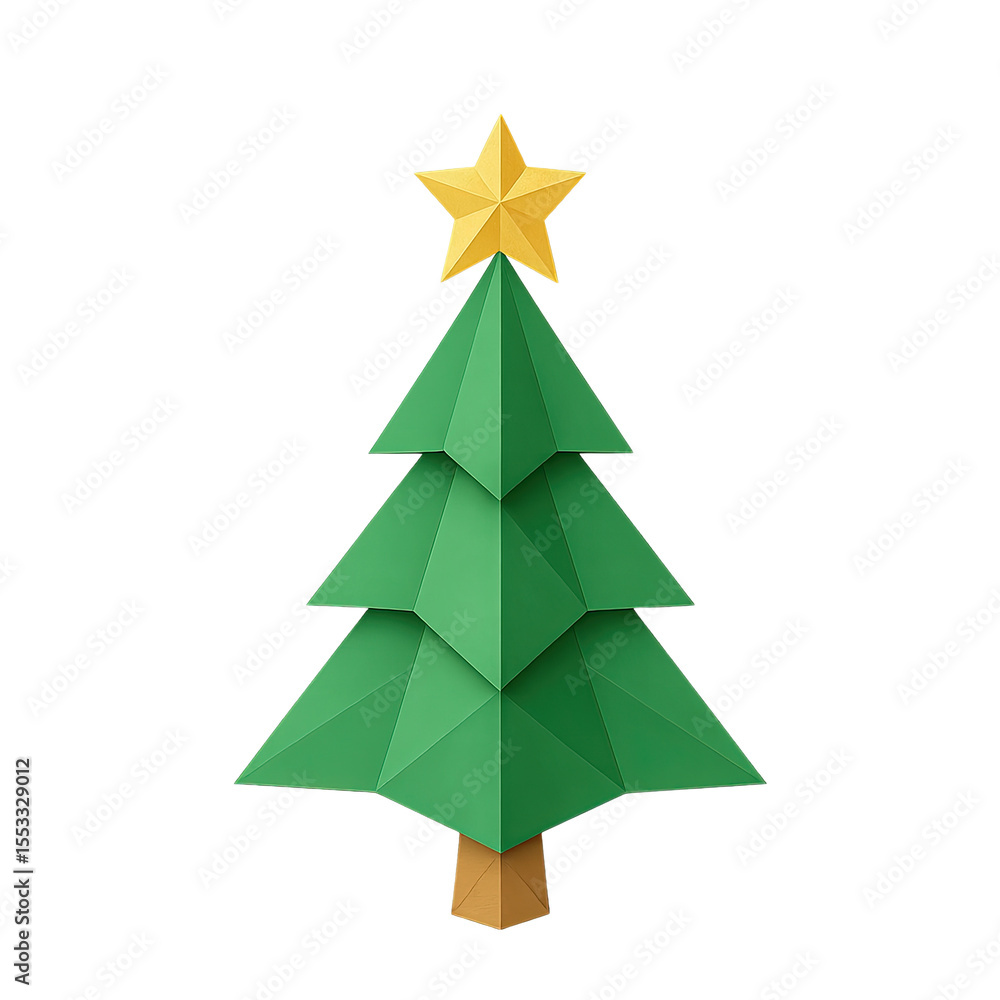 Fototapeta premium Origami Christmas Tree with Star on Transparent Background 