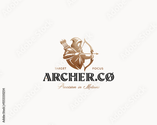 Hooded Medieval Archer Warrior shoot logo template for sport, finance, tournament business