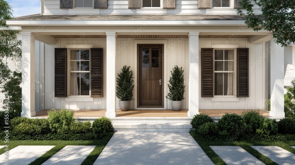 Fototapeta premium Classic farmhouse exterior with covered porch