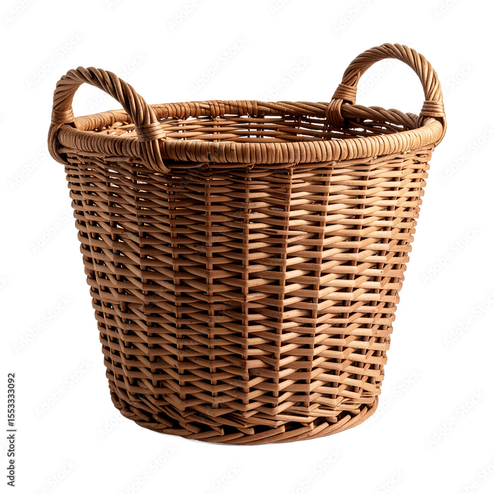 Obraz premium Woven rustic container, meticulously crafted with sturdy grips, perfect on transparent background