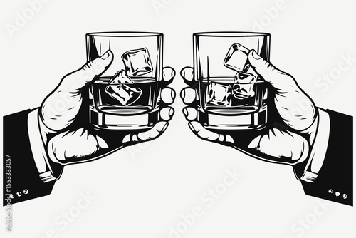 hands with cocktails clinking sketch illustration vector