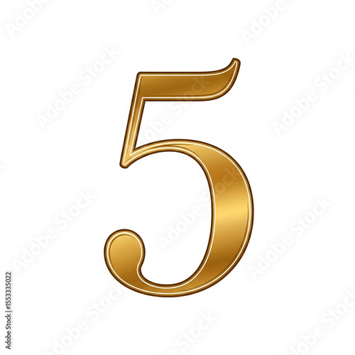 Drawing of a namber 5 gold isolated on a white background