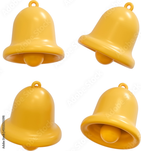 3D 알림 옐로우 종 아이콘 세트 일러스트 / 3D Notification Yellow Bell Icon Set Illustration