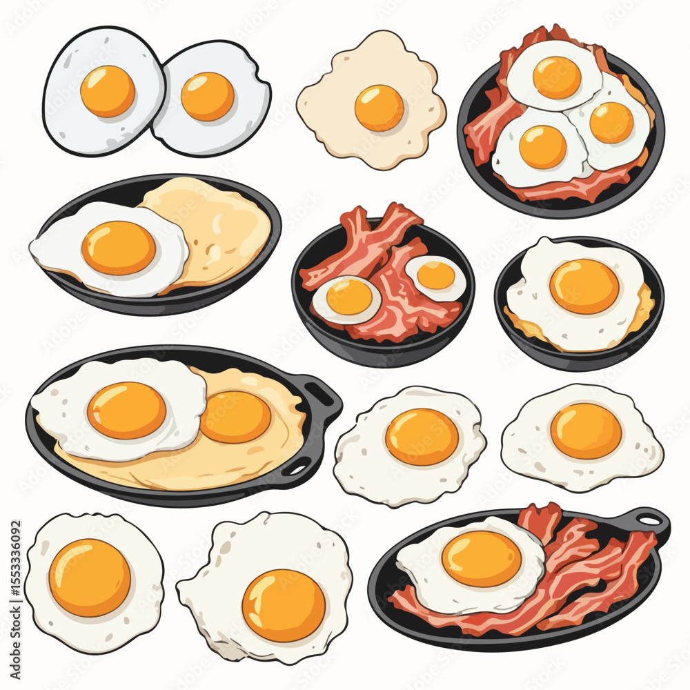 Flat Fried Eggs Doodle Collection Flat Fried Eggs Doodle Collection