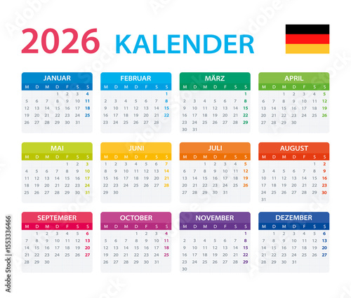 2026 Calendar German version - vector illustration.