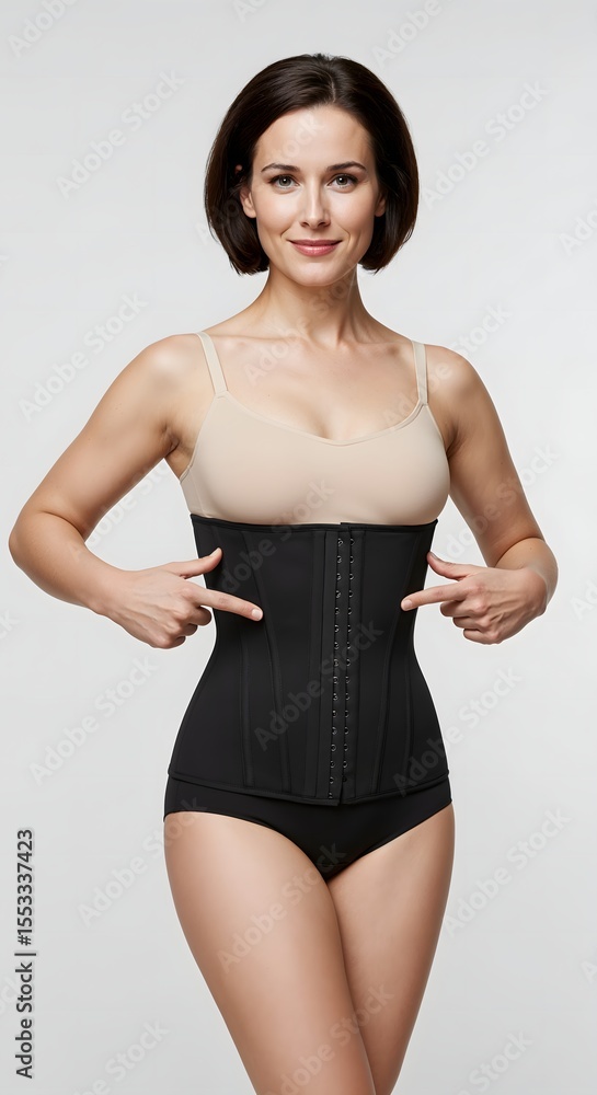 Fototapeta premium Post-Liposuction Confidence – Realistic British Woman in Compression Corset