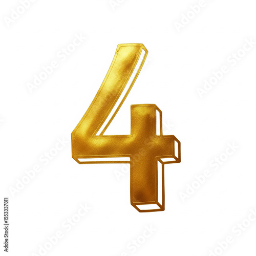 Drawing of a namber 4 gold isolated on a white background