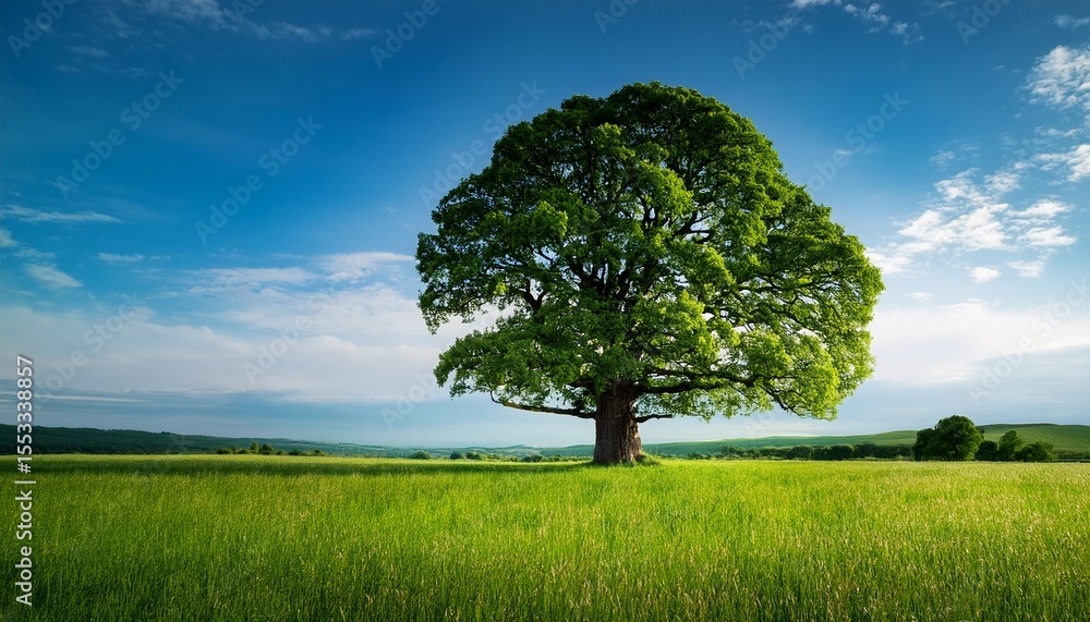 Obraz premium a large tree stands in a field of grass
