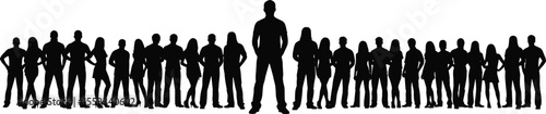 Silhouettes of diverse group, standing together, teamwork, unity, community, leadership, people collaboration, support, business, diversity, cooperation, harmony, connection, success