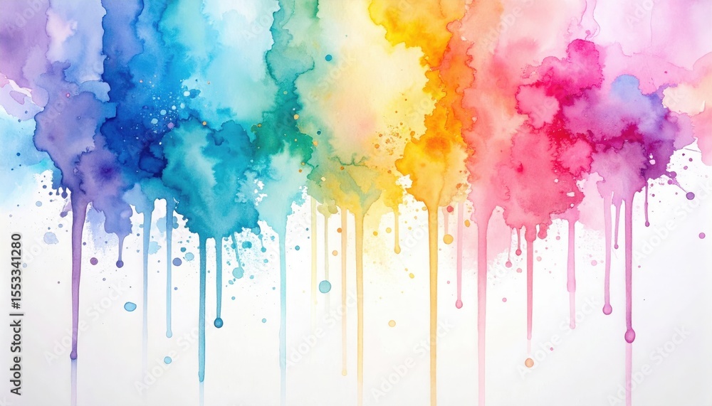 Fototapeta premium Abstract Watercolor Painting With Drips Of Rainbow Colors