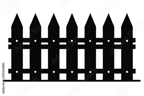 Black Silhouette of a Picket Fence with Pointed Tops, Repeating Structure