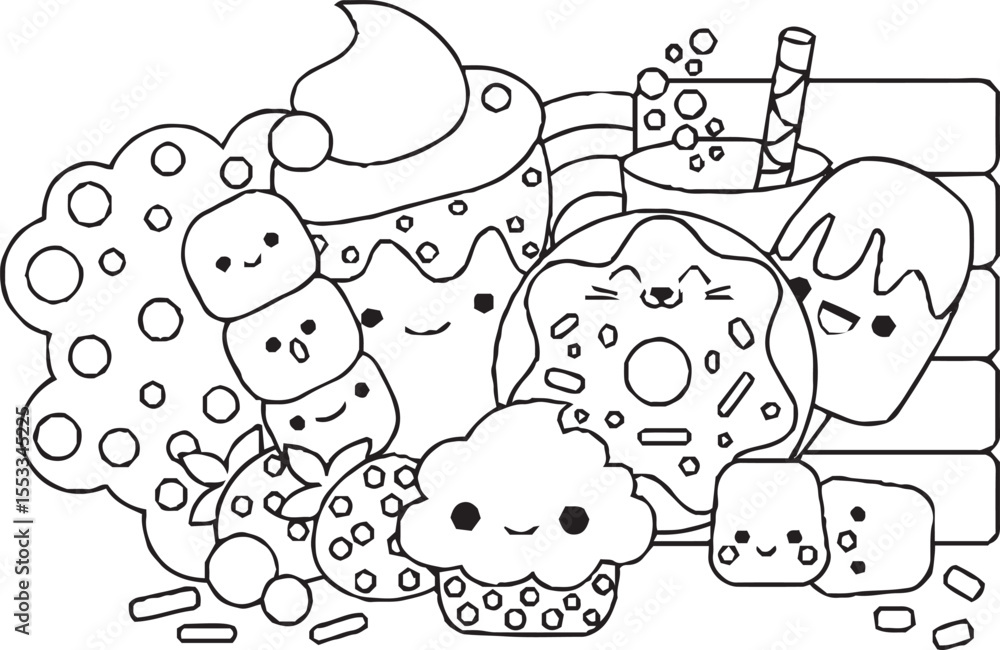 A fun and whimsical black and white doodle artwork showing a group of cute cartoon characters, including a smiling star, a frog, a flower, and other imaginative creatures. A fun and whimsical black and white doodle artwork showing a group of cute cartoon characters, including a smiling star, a frog, a flower, and other imaginative creatures.