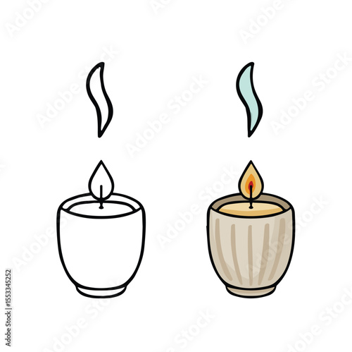set line and color candle in glass simple vector