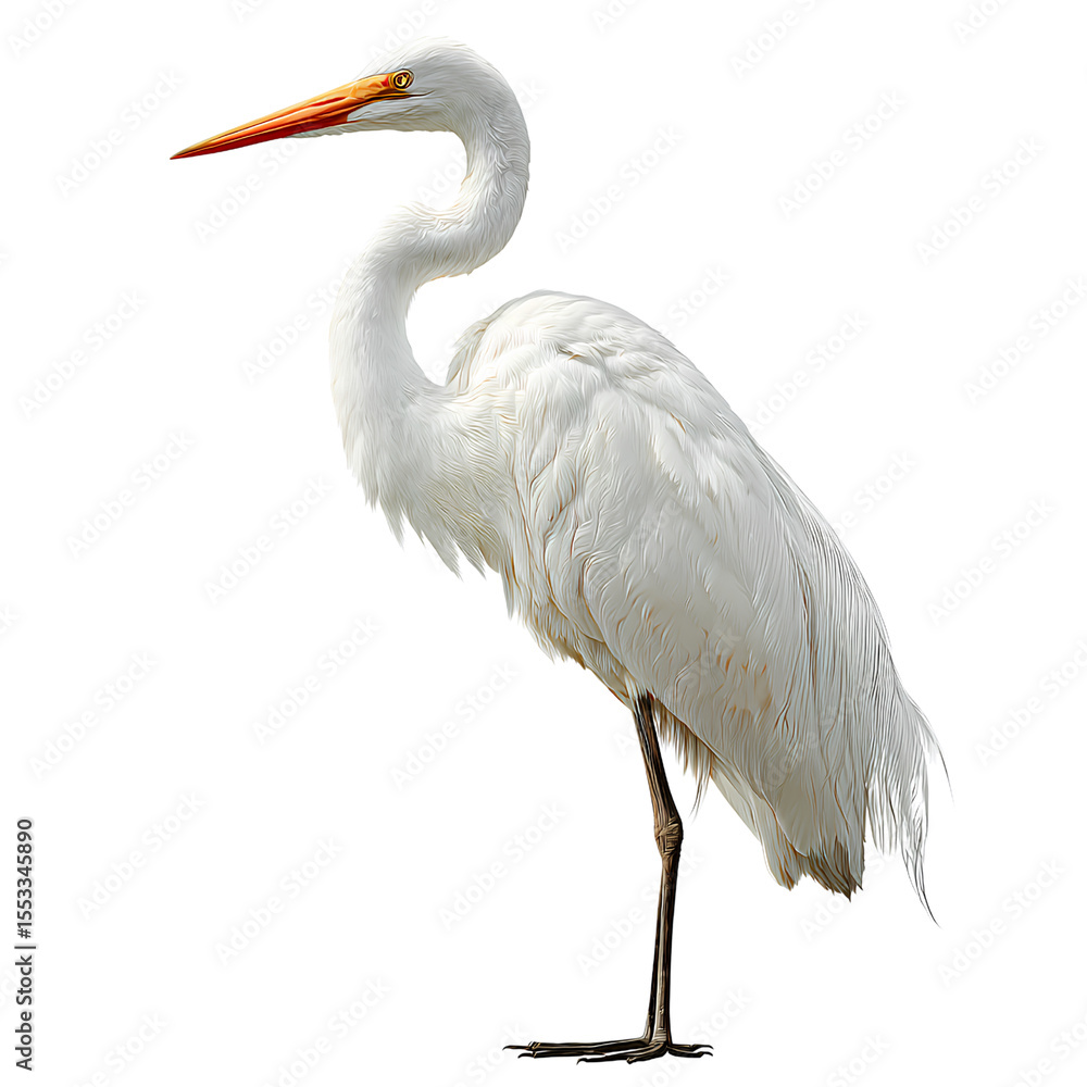 Obraz premium Elegant White Heron Bird Isolated on Black Background – High Quality PNG