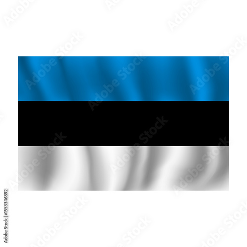 Flag of Estonia wavy flutters in wind, with folds 3d