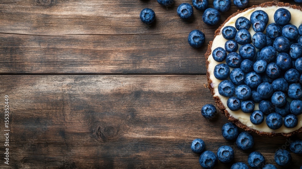 This image showcases a mouthwatering blueberry tart topped with fresh, juicy blueberries, beautifully arranged on a rustic wooden table, ideal for dessert lovers and food enthusiasts. This image showcases a mouthwatering blueberry tart topped with fresh, juicy blueberries, beautifully arranged on a rustic wooden table, ideal for dessert lovers and food enthusiasts.