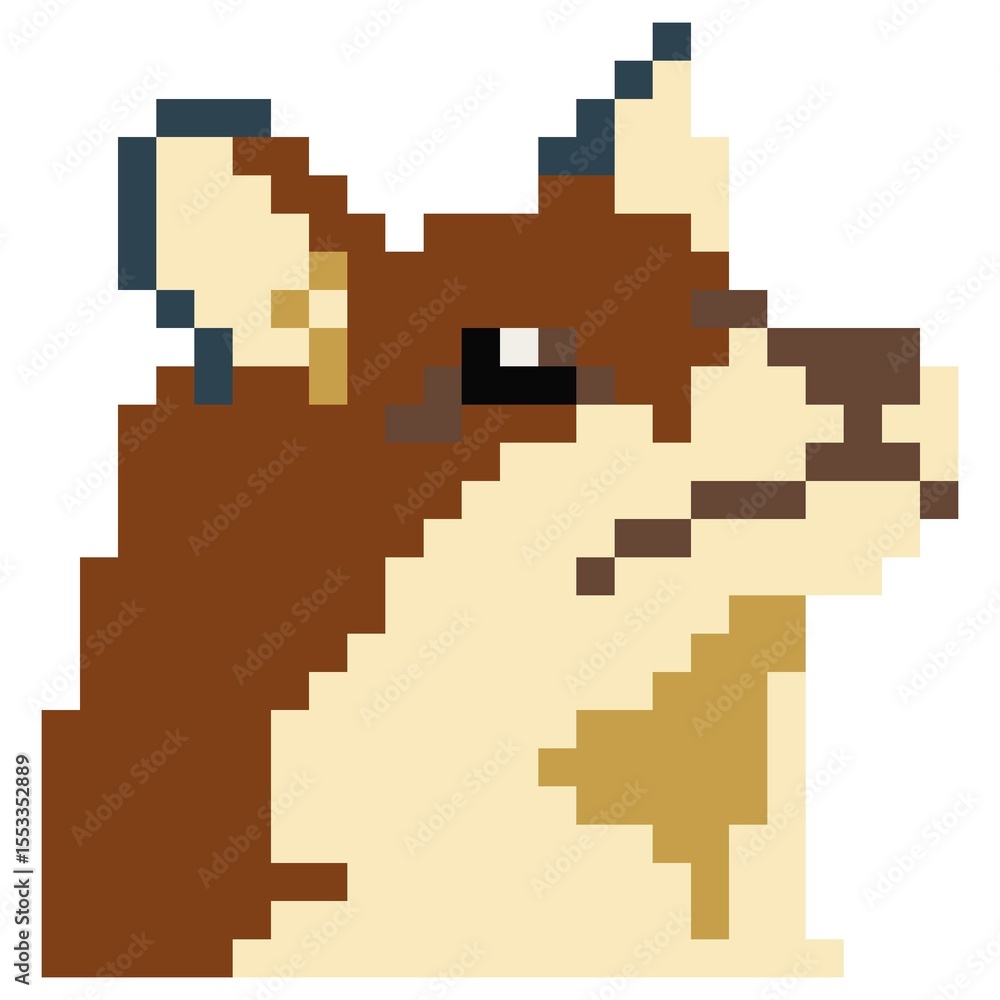 Fototapeta premium Shiba Inu Head Pixel 1 cute on a white background, vector illustration.