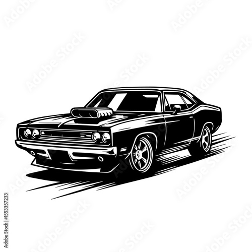 Black and white silhouette vector of a Old car on white background