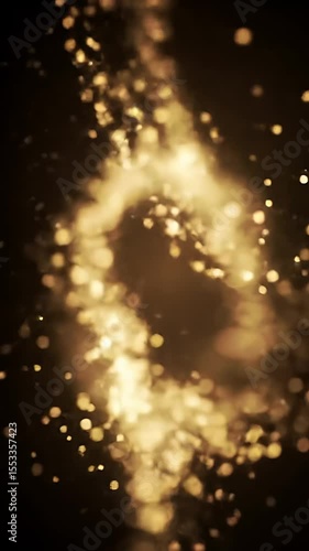 Golden Flowing Bokeh Particles Swirl on Dark Background, Vertical Video
