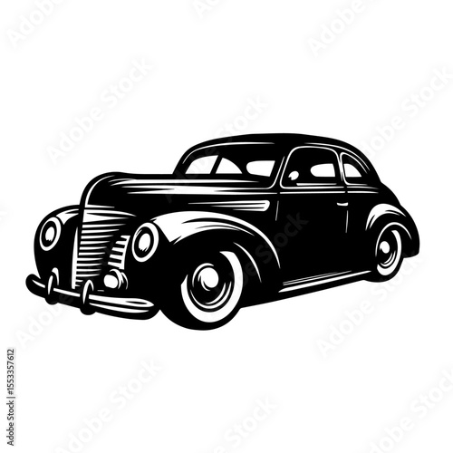 Black and white silhouette vector of a Old car on white background