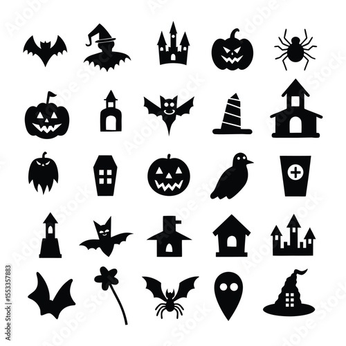 happy halloween doodle elements vector set on white background
