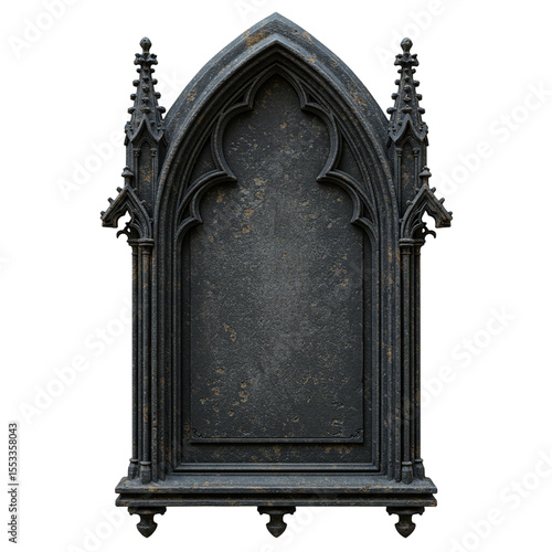ornate dark stone sign antique frame blank plaque gothic style isolated on white background