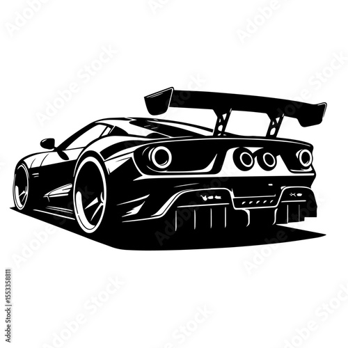Black and white silhouette vector of a Sports car on white background