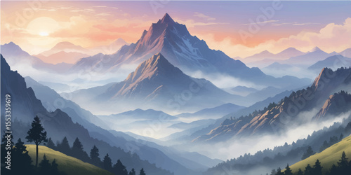 Majestic snow-covered alpine peaks at sunrise and sunset, offering breathtaking panoramic views of the high mountain landscape under a vast sky