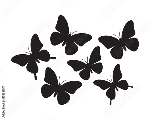Artistic Butterfly Silhouettes Designs of Fluttering Insects on a White Backdrop