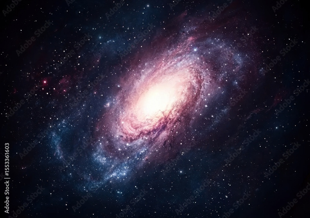 Fototapeta premium Stunning Spiral Galaxy with Bright Core and Twinkling Stars