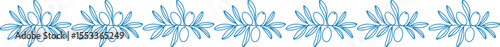 Mediterranean outline blue olive tree branch line border pattern