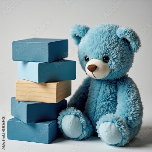Blue Teddy Bear with Blocks