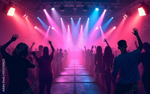 Night dance party music poster flyer layout design template background with neon light and dynamic style. Colorful electro style vector for concert disco, club party, event invitation, cover festival