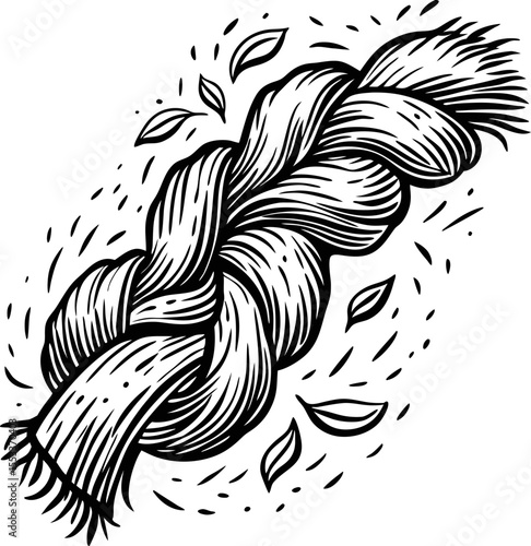 Strong braided rope breaking apart, frayed strands splitting with flying leaves resistance, tension, failure concept