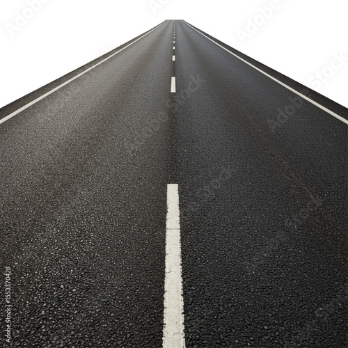 empty asphalt road extends into the horizon on a transparent background