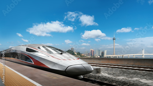 Photography High-Speed Train in China Cityscape